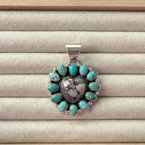 Navajo Handmade Wild horse and Turquoise Heart Pendant